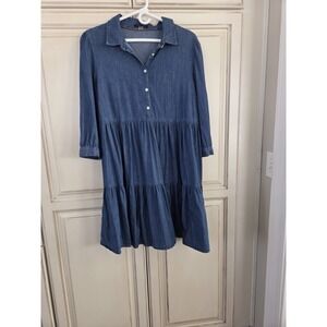 Tommy Hilfiger Chambray Tiered Shirt Dress Women's 14 Classic Preppy Popover
